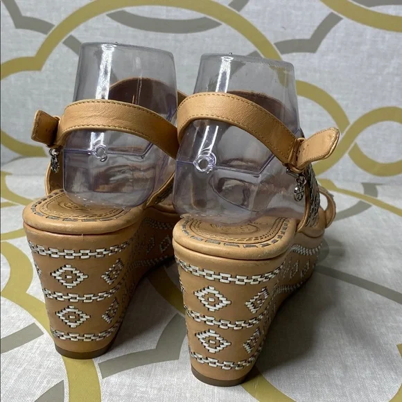 Tory Burch Blake 80mm Natural Vachetta Ankle Strap Wedge Sandals - Picture 5 of 8